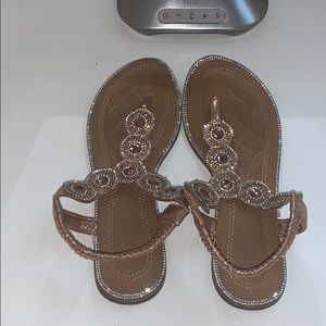 Gold Beaded Sandals (size 6)